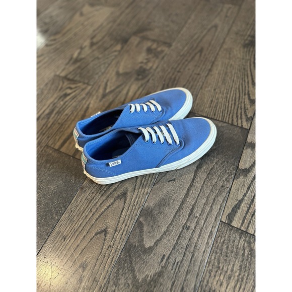 VANS Size 7.5 Women's Blue  Canvas‎ Sneakers with Plaid Stripe on Back - Picture 2 of 11